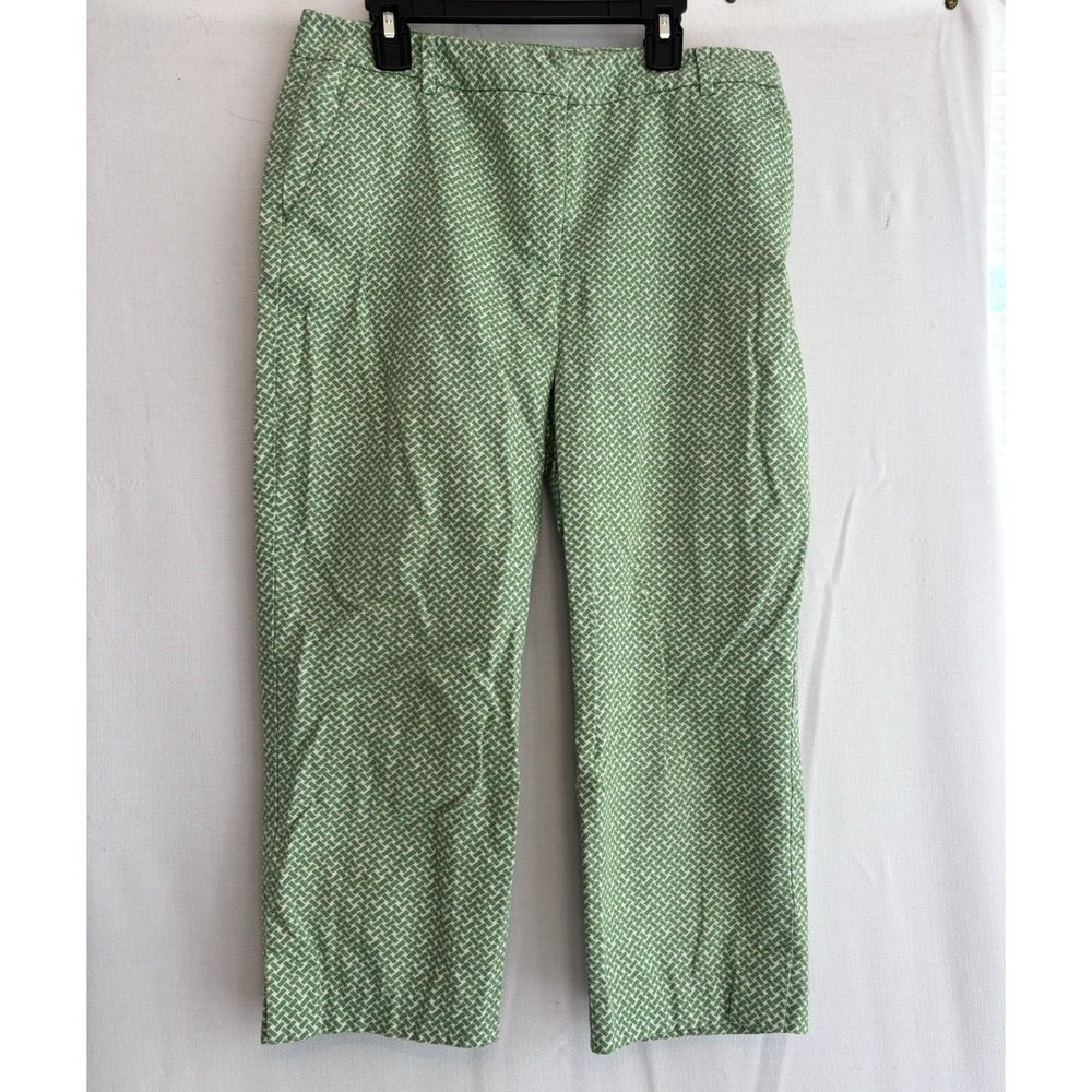 Talbots Womens Heritage Cropped Pants Size 6 Green & White Patterned Beachy